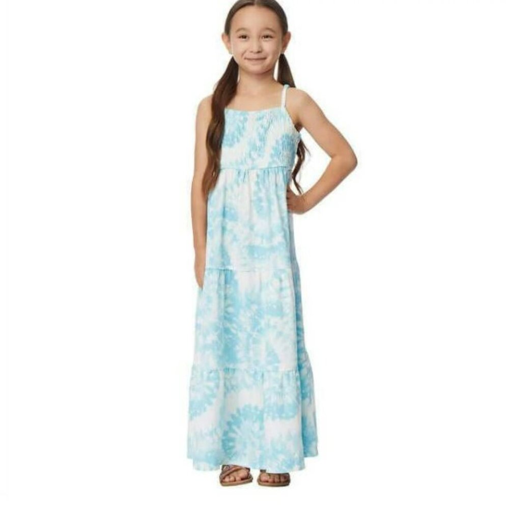 32 Degrees Youth Smocked Maxi Dress, Blue Tie Dye, Small 7/8